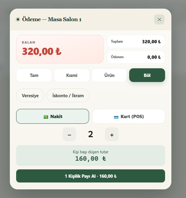 Bölünen hesap. Kişi başı ayrılır