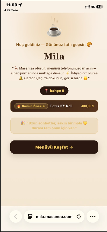 Karşılama. Masa adını söyler